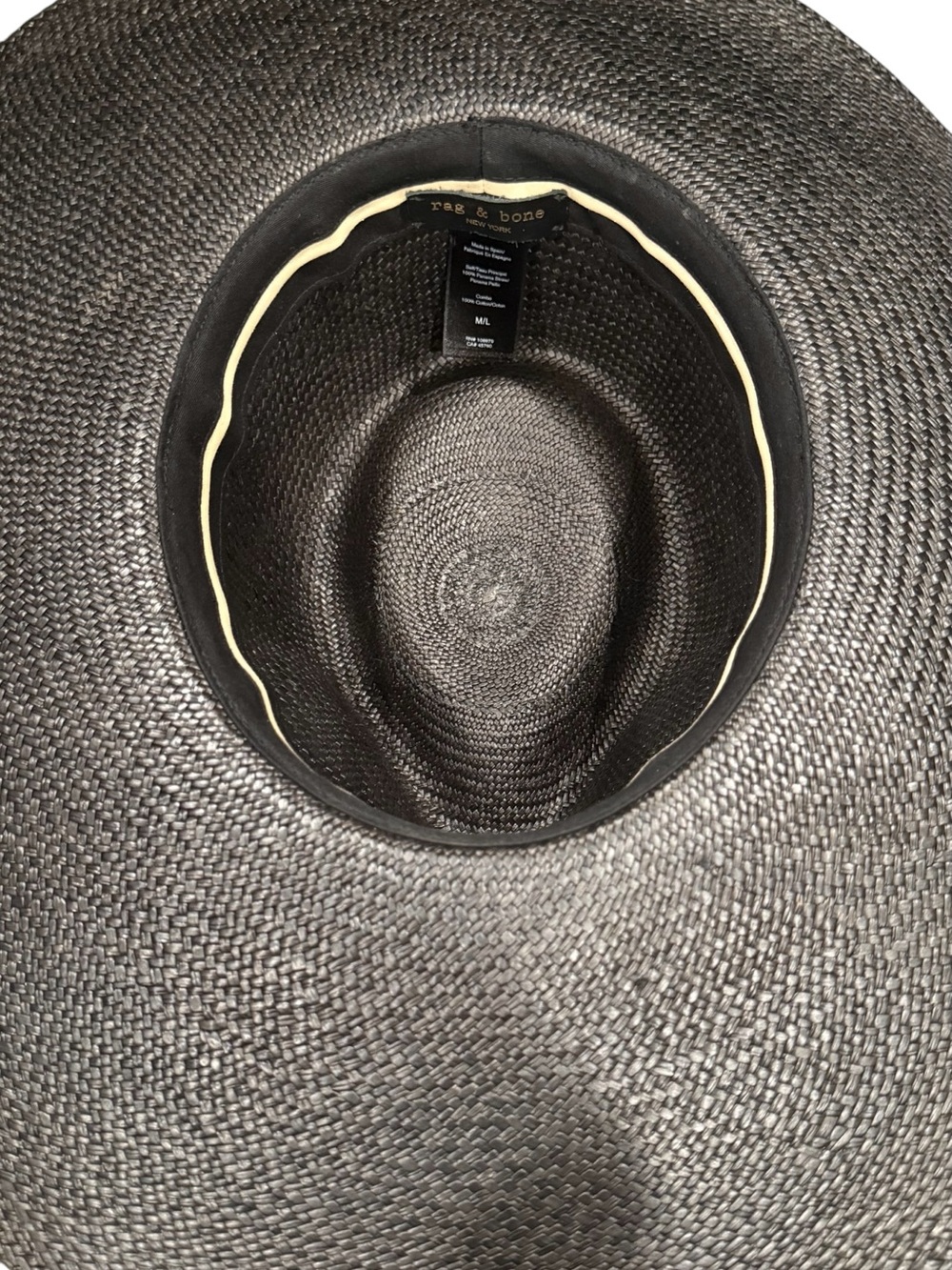 rag & bone Wide Brim Straw Hat Black Oversized Boater Fedora Western Luxe - Picture 7 of 10